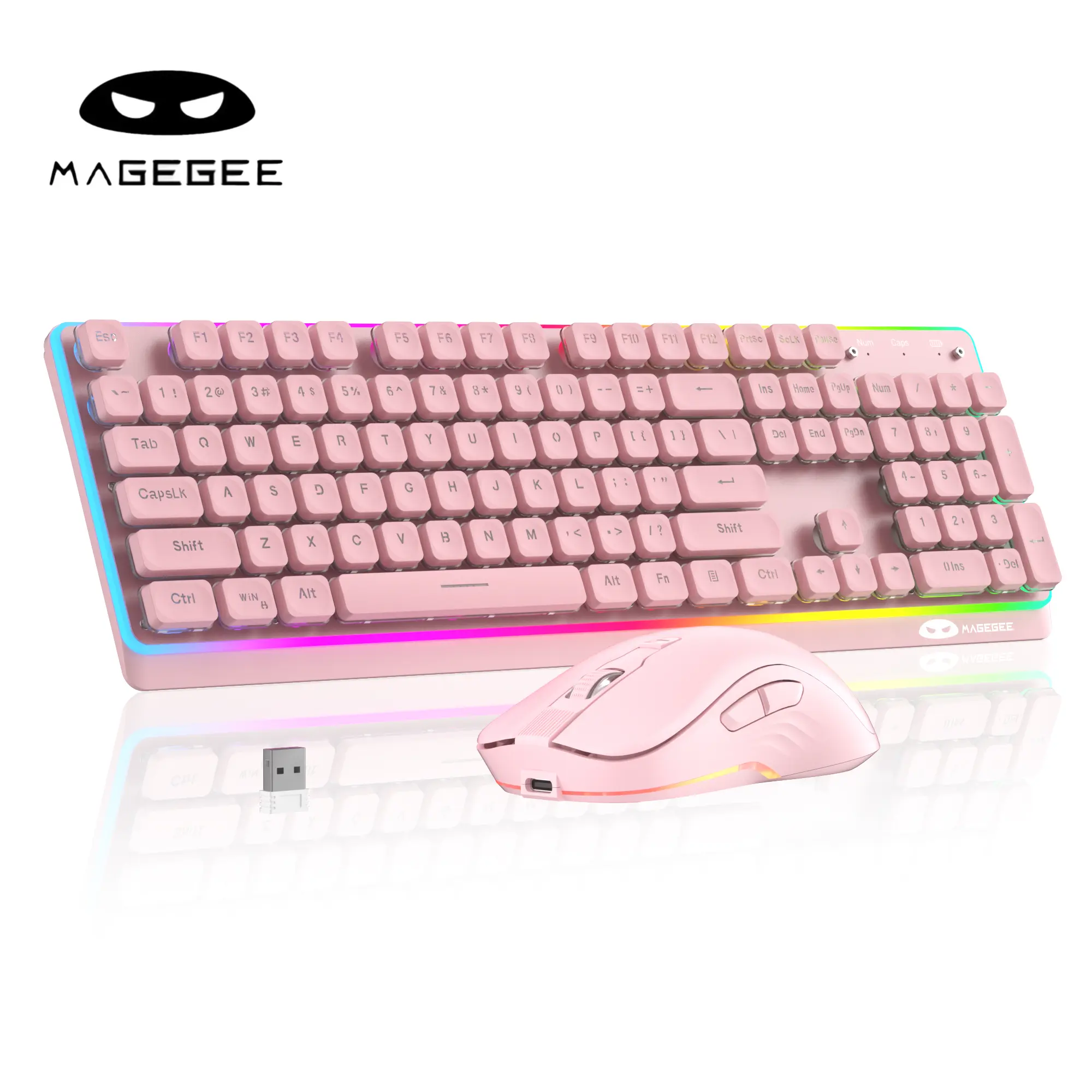 MageGee TS97 Wireless Keyboard & Mouse Combo, RGB Backlit, ABS Shine-Through Keycaps, Silent Typing, Compatible with WIN/MacOS for Gaming/Office, PC Accessories, Gamer Stuff, Cool Office Stuff, Green Backlit Keyboard & Mouse Combos,