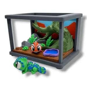 Adorable Mini Reptile Cage with Chameleon - Desk Decor Collectable