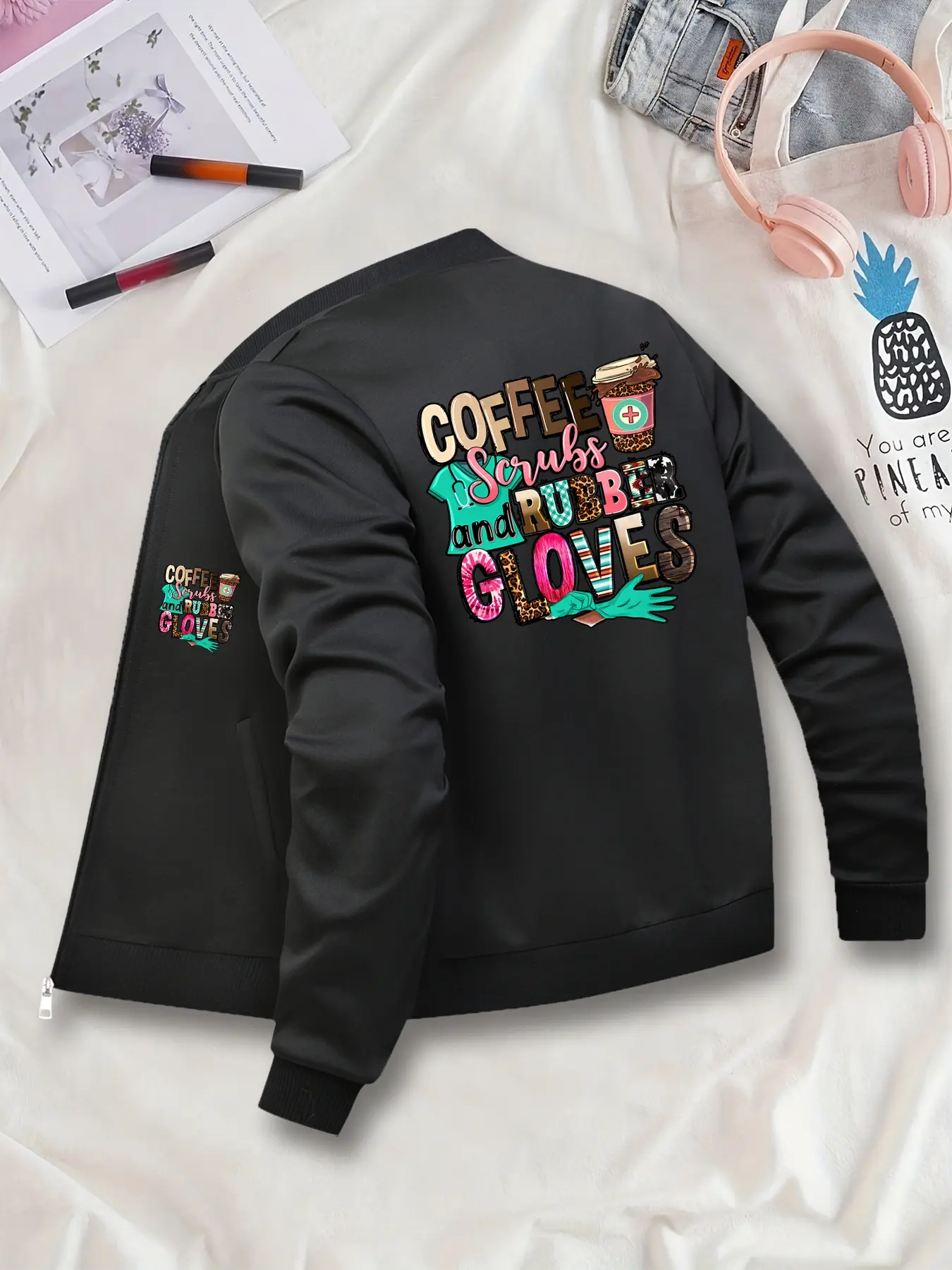 Medical Coat, Women's Fitted Printed Long Sleeve Jacket, Fashionable Women's Jacket, Everyday, Suitable for Casual and Formal Occasions, Durable and Multi-functional Design