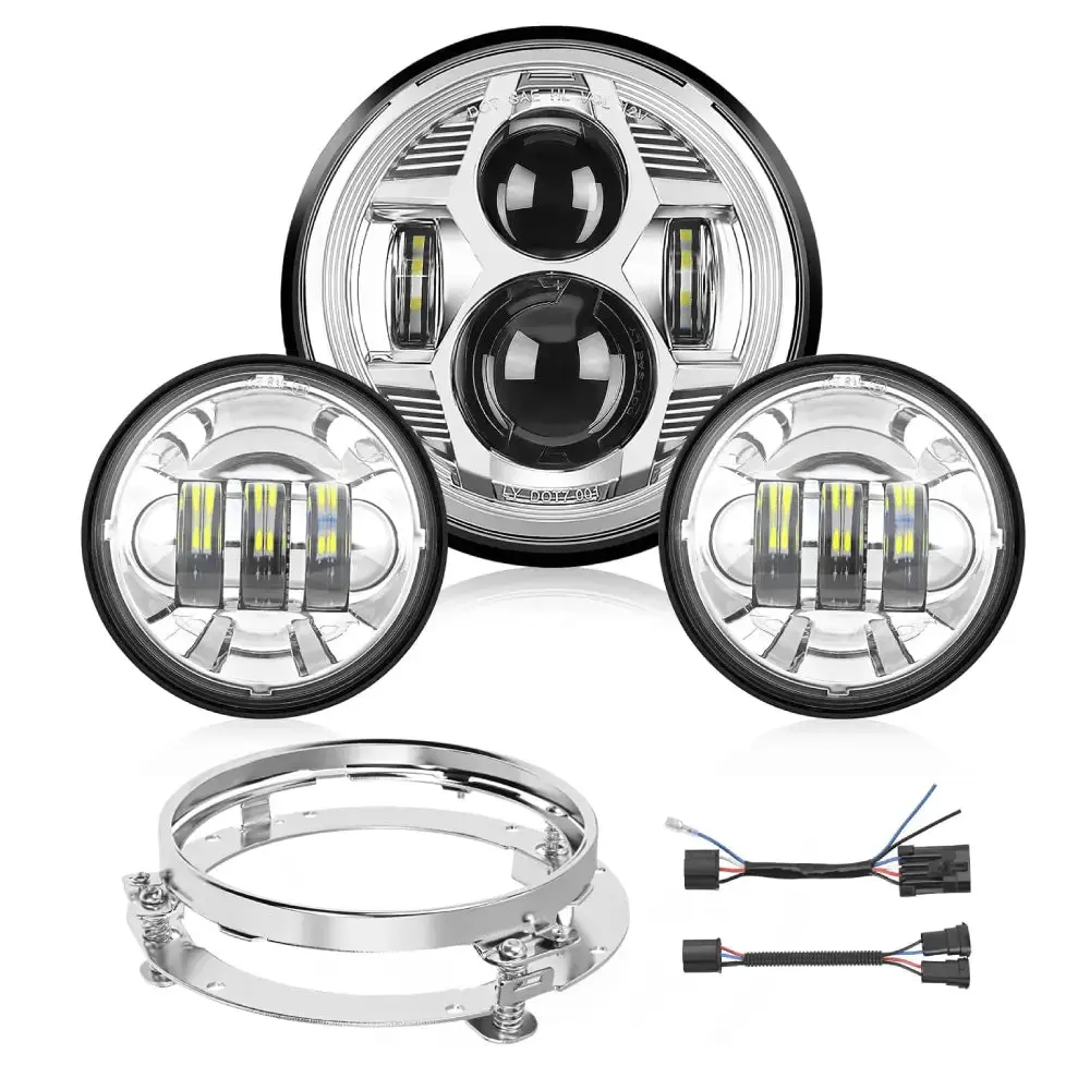 Nilight Harley Motorcycle Accessories - 7In Bright LED Headlight Assembly, 4.5In Chrome LED Driving Lights, Replacement Headlamp Set