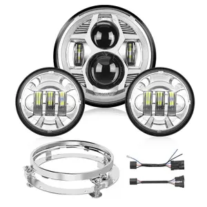 Nilight Motorcycle 7Inch LED Headlights 4.5Inch Fog Lights Chrome Kits