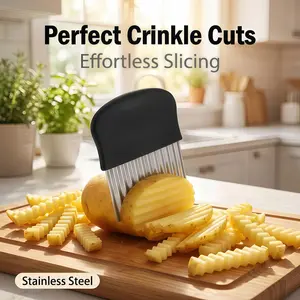 2PCS large folding knife, French frying pan French fry knife, potato knife, fruit and vegetable wavy chopper, stainless steel blade kitchen cutting tool, non slip silicone handle - used for wavy cutting of potato slices in grills and pottery jars