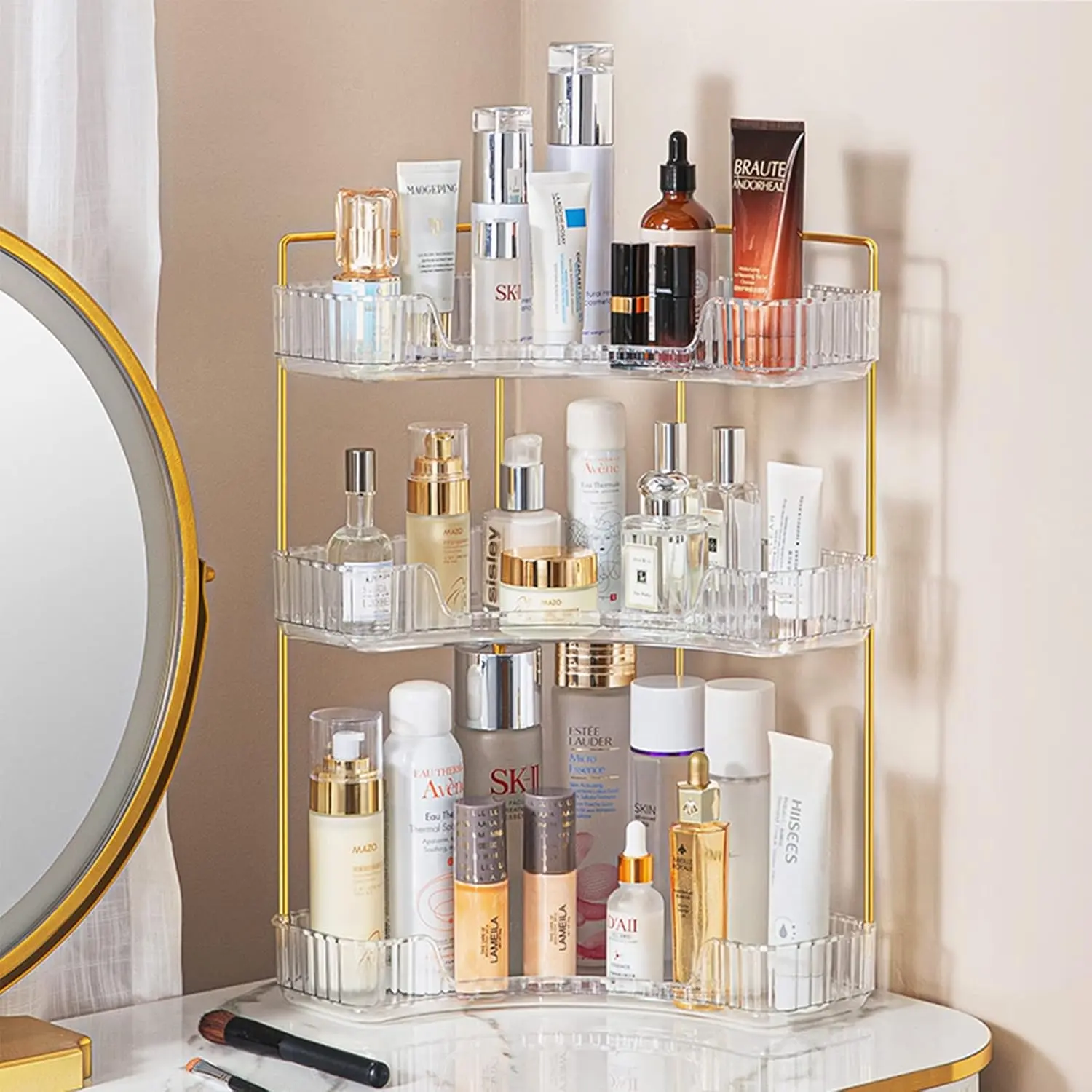 Metal 2-3 Tier Corner Home Organizer, Space-Saving Countertop Bathroom Organizer for Beauty Products & Vanity Organization, Multifunctional Home Supplies, Ideal Mother’s Day Gift