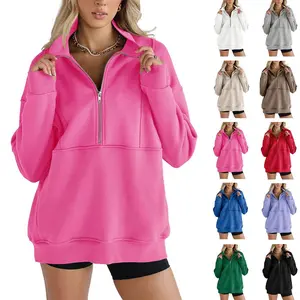 PASLTER Women's Half Zip Sweatshirts Fleece Stand Collar Long Sleeve Thumb Hole Oversized Pullovers with Pockets