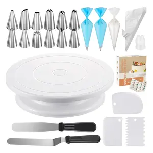 71PCs Cake Decorating Kit,Baking Supplies Tools-Includes Cake Stand Turntable,12 Icing Piping Tips, 2 Frosting Spatulas, 3 Scrapers, 50+2 Piping Bags