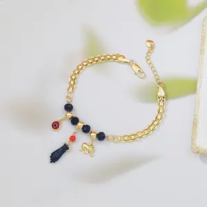 2026 Bohemian Style Evil Eye Lucky Elephant Charm Bracelet with Black Beads - Perfect for Casual Attire and Parties, Ideal Gift for Best Friends