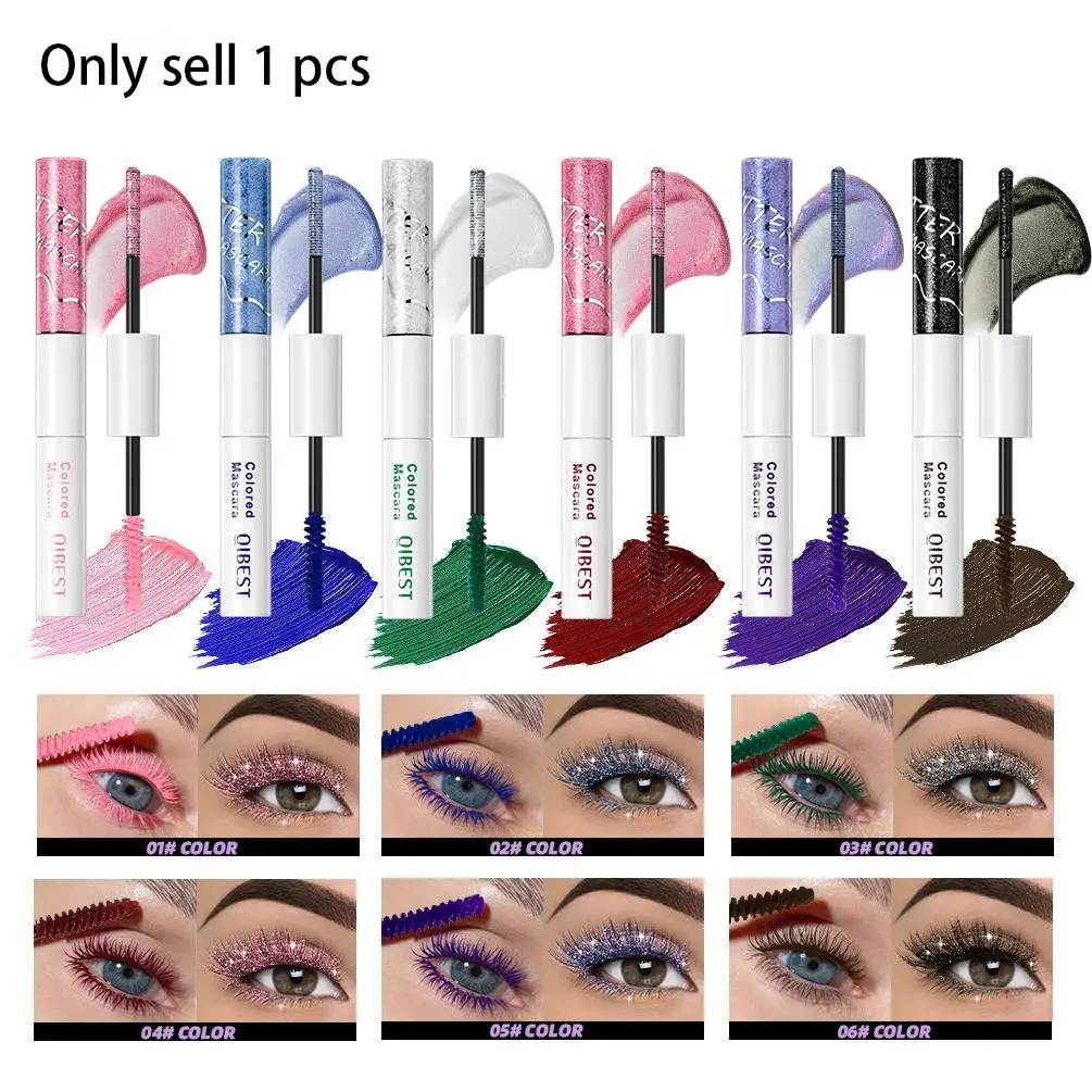 QIBEST Double Head Diamond Glitter Mascara Lasting Colored Beauty Mascara Eyelashes Pink Blue Green Red Brown Voluminous Mascara Rimel Makeup Curl Mascara Volumizing Mascara Affordable Mascara