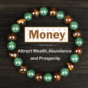 Virelyn S 1pc Arpurraina Money Attraction Bracelet with Green Aventurine & Tiger Eye - Solid Unscented Prosperity & Wealth Amulet for Birthday, Anniversary, Summer Vacation & Theme Parties Jewelry Charms Abundance Crystal bracelet