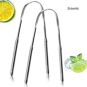 Adult Stainless Steel Tongue Scraper Set, 2-Piece Oral Care Tool, Fresh Breath Cleaner, Daily Dental Hygiene Accessory