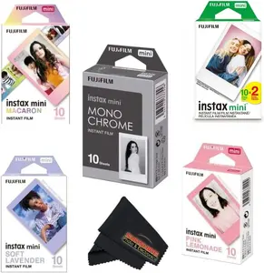 Fujifilm Instax Mini Film Variety Pack – 5 Unique Styles for Instax Cameras (Macaron, Monochrome, Standard Twin Pack, Lavender, Pink Lemonade) – 60 Sheets Total + Sunshine Photo Cleaning Cloth...