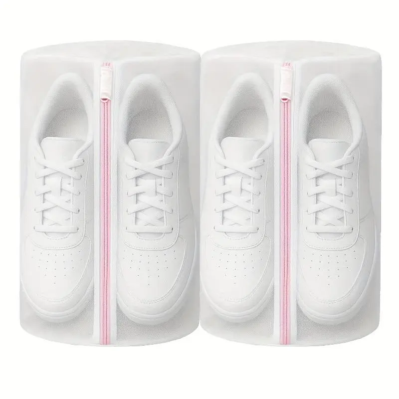 2-Pack Heavy Duty Washer Shoe Bag with Zipper Closure And Honeycomb Design - Durable Laundry Bag for Sneakers, Running Shoes, Socks, Bras, Delicate Items, Toys - Dishwasher-Friendly, Scratch-Resistant, White with Pink Zipper - Suitable for Washer