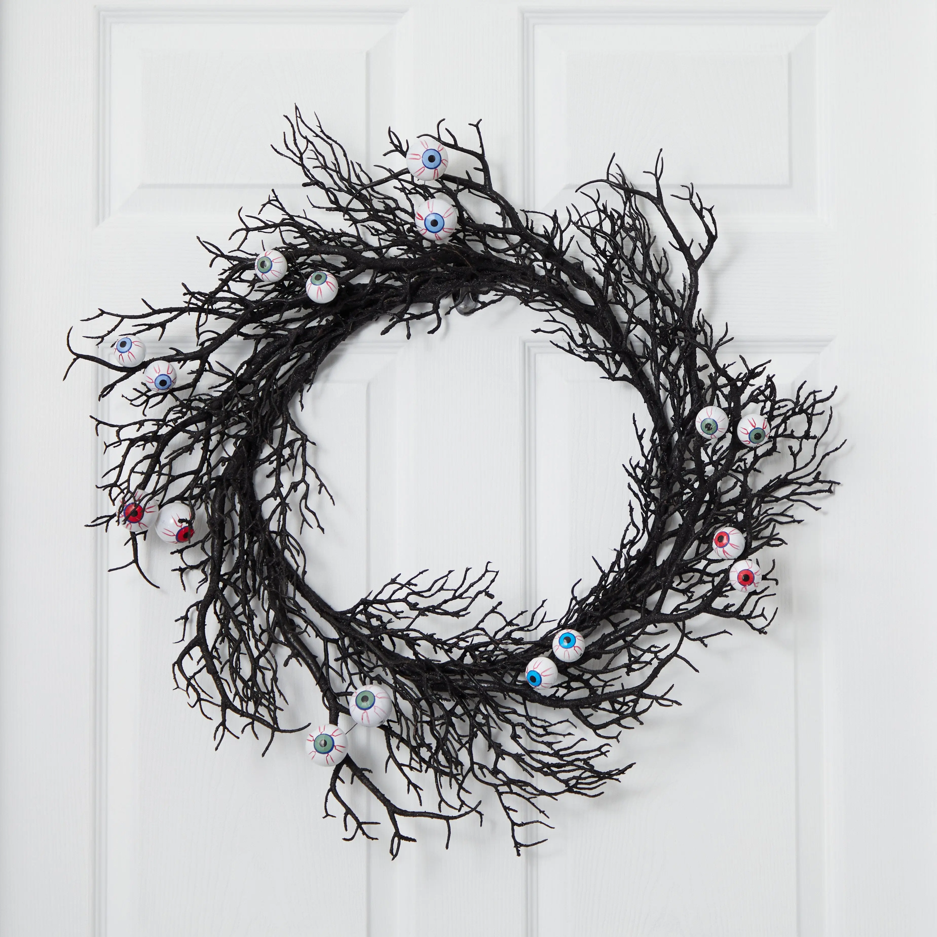 30in Spooky Halloween Gazing Eyeballs Twig Wreath - Witchy Holiday Home Supplies, Home Ornament, Decoration for Doors, Festive Party
