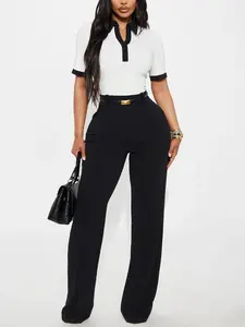 Angelique Belted Wide Leg Jumpsuit - White/Black
