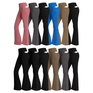 3pcs Women's High-Waisted Flare Yoga Leggings - 4-Way Stretch Tummy Control Bootcut Workout Pants for Running, Cycling, Yoga |   All-Season Machine Washable Non-See-Through Athletic & Casual Wear (Multi-Color Options), Running Gear, Stylish Activewear, C