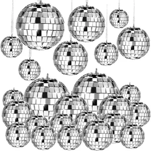 20 Pcs Glass Disco Balls Mirror Ball for Flies Assorted Hanging Mini Reflective with Rope for Halloween DIY Wedding Music Prom Props