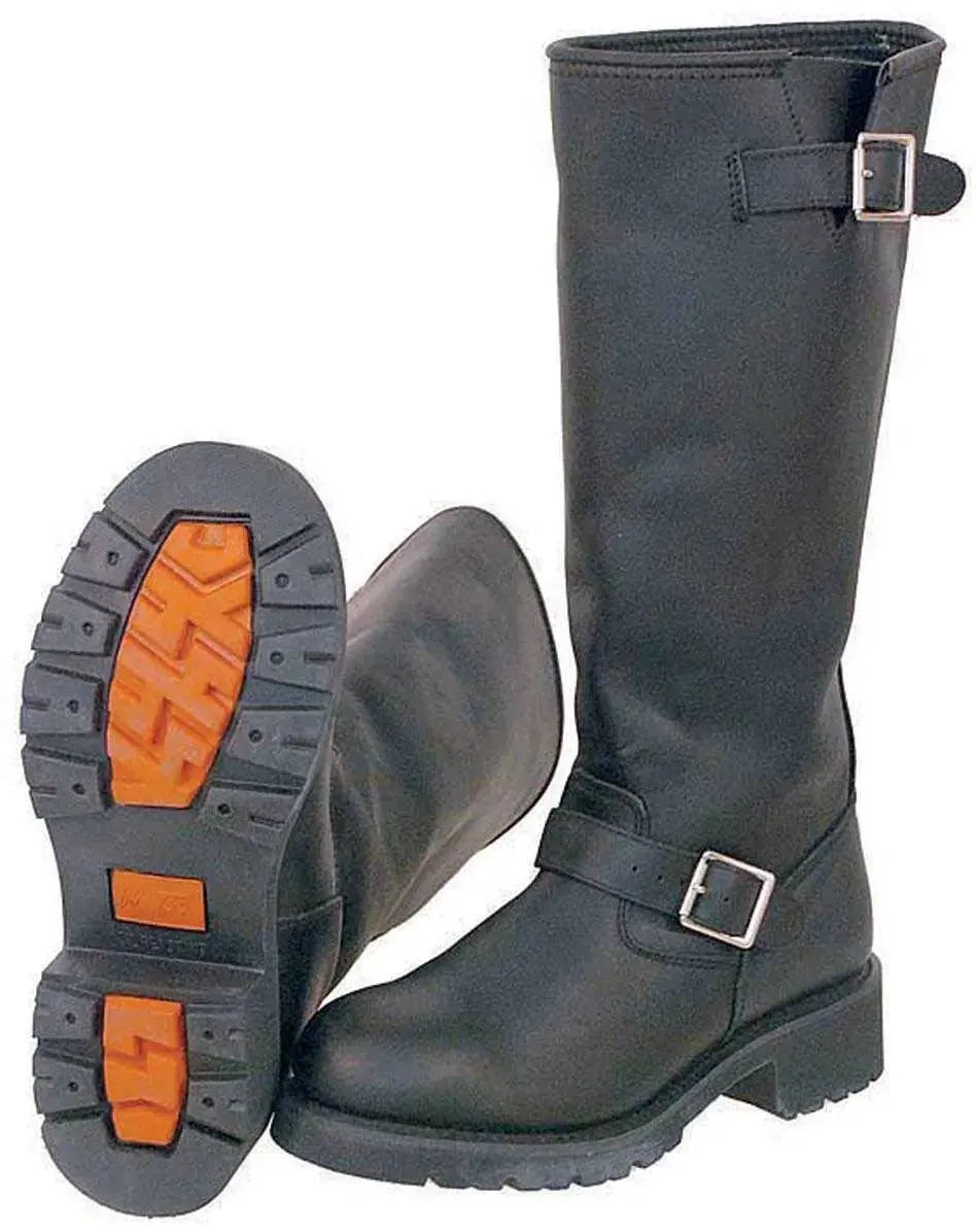 Tall Engineer Boots Heavy Cowhide Leather #BM1443TW Round Toe Slip On Buckle Straps Winter Walking Shoes for Men Black Closed Toe Comfortex Sock Lining
