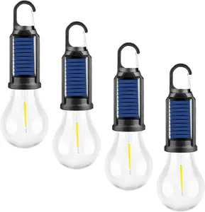 4 Pack Solar Tent Camping Light Bulb Rechargeable Portable LED Lantern with 3 Modes Tungsten Clip Hook for Camping Hiking Backpacking Emergency Convenient