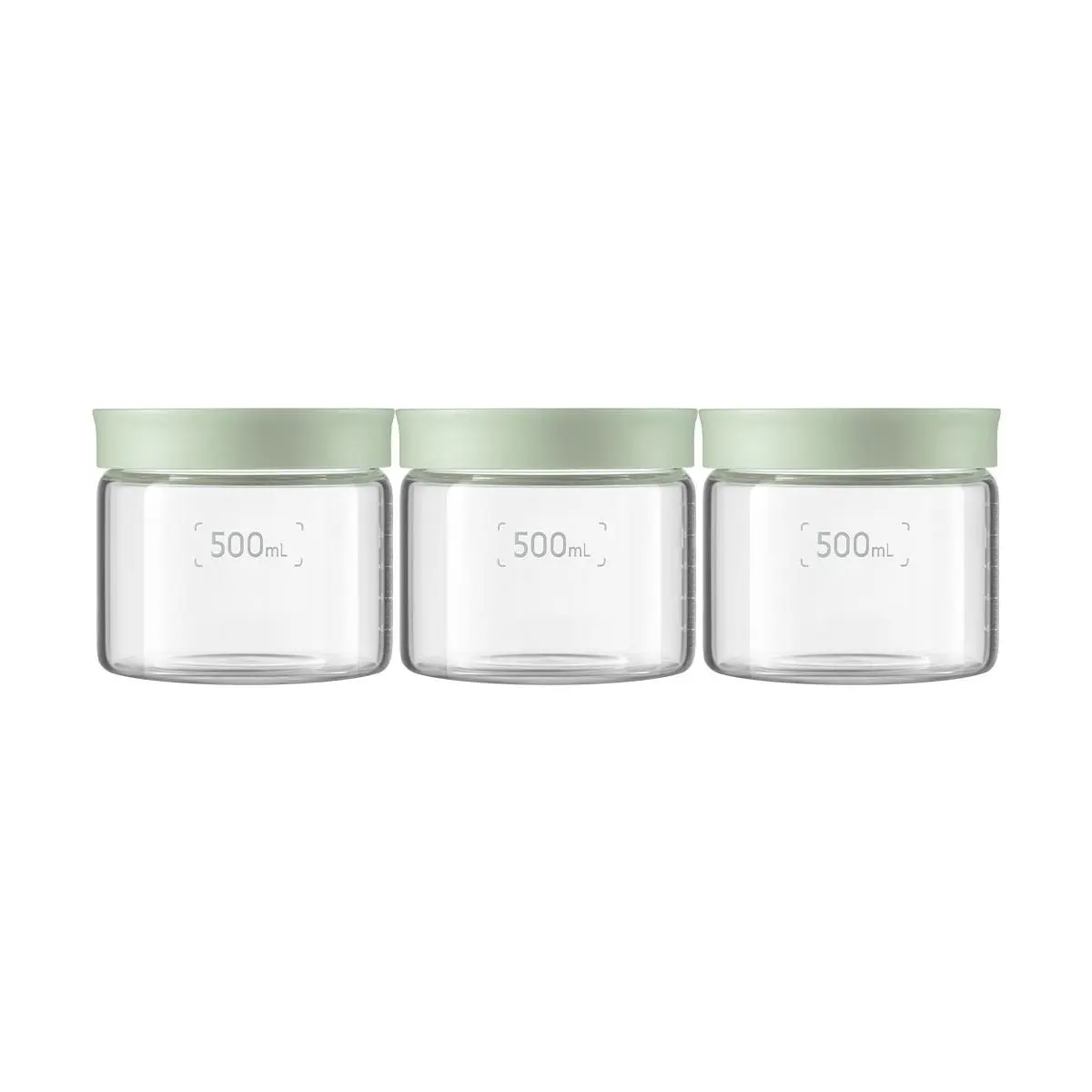 BUYDEEM 3-Pack 500ml Sealed Mason Jars - Wide Mouth Glass Food Storage for Lunch, Camping, Picnics - Sage Green CS1013