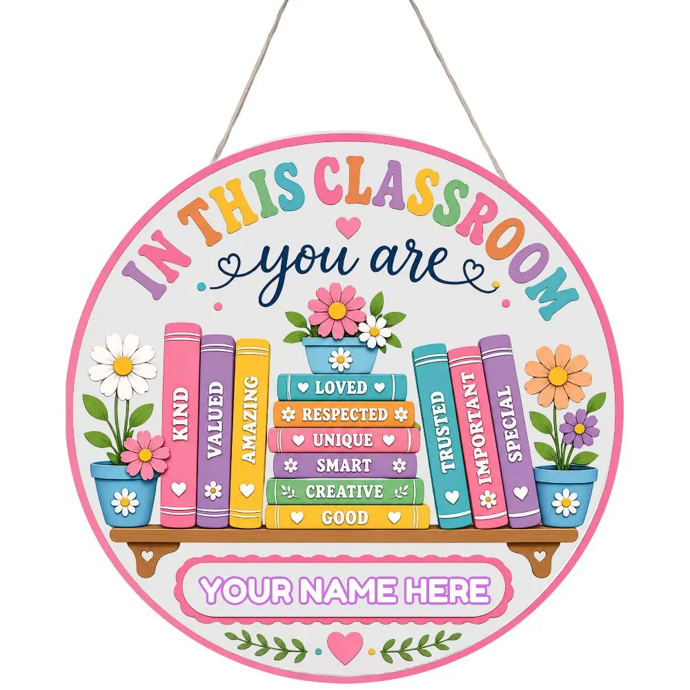 Personalized 12-in Teacher Door Sign, Classroom Welcome Decoration