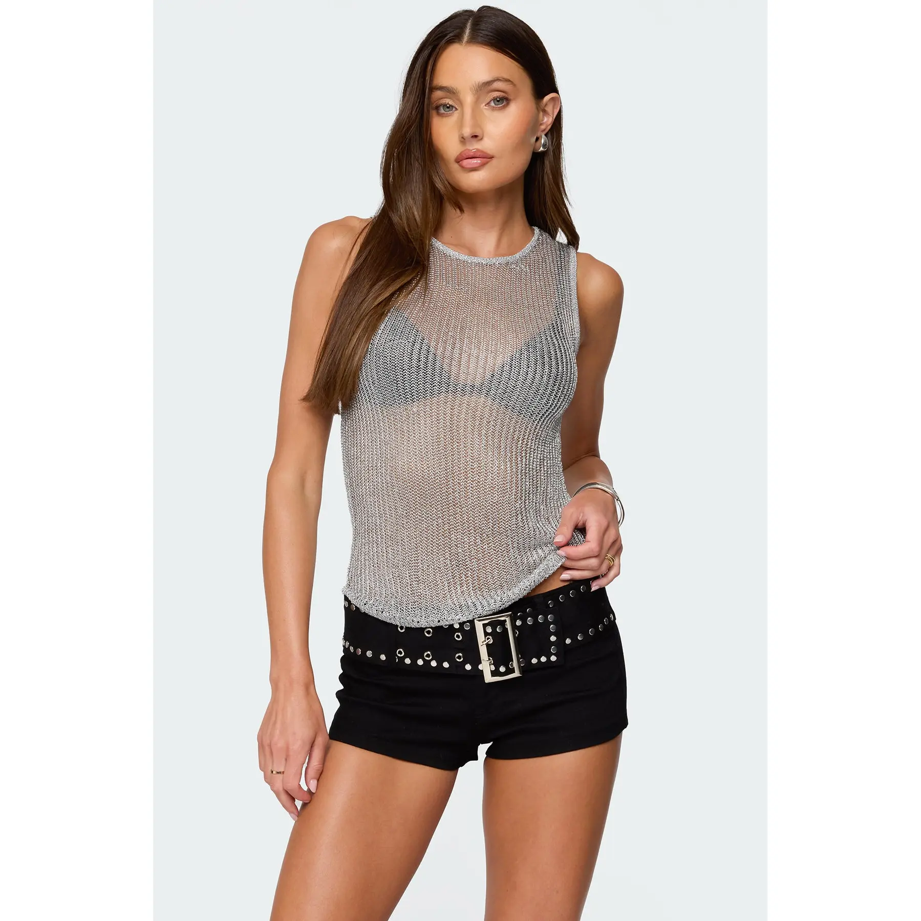 Amalya Shiny Sheer Knit Top Amalya Shiny Sheer Knit Top