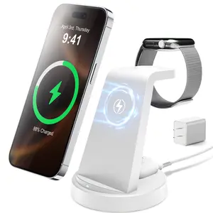 3-in-1 Wireless Charging Station for iPhone, Apple Watch, AirPods, 15W Efficient Charging Pad for iPhone 14/13/12, Portable Desk Stand for Home, Office, Nightstand