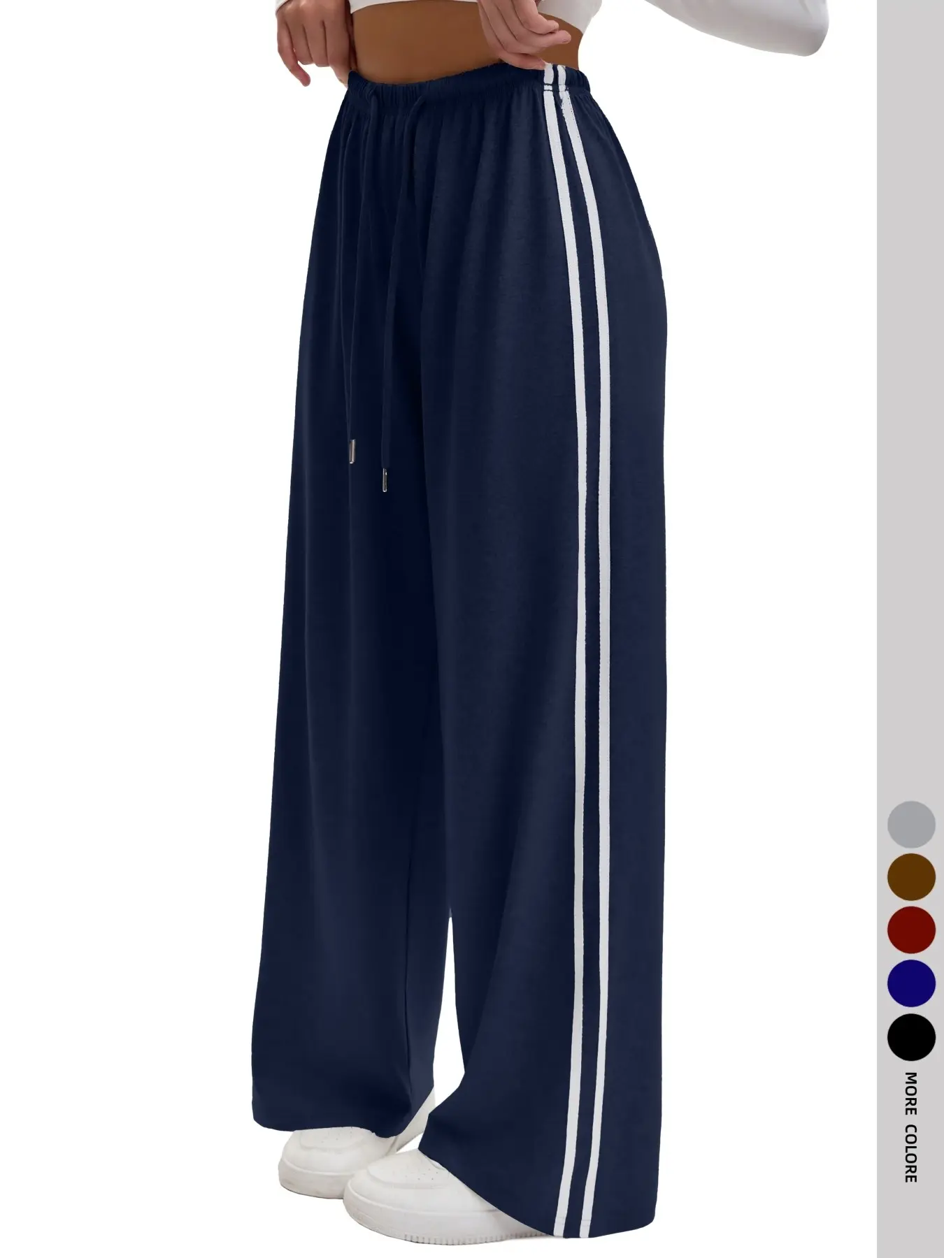 Women's Casual Long Pants, Casual Sport Trousers, Side Stripe Design, Fashion Solid Color, Loose-Fitting Straight Leg, Ideal for Yoga and Daily Wear