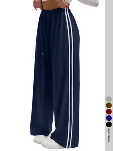 Women's Casual Long Pants, Casual Sport Trousers, Side Stripe Design, Fashion Solid Color, Loose-Fitting Straight Leg, Ideal for Yoga and Daily Wear