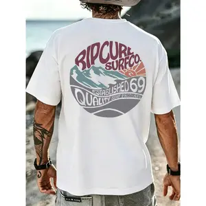 180gCoastal Men's Casual Vacation Style Printed Short Sleeve T-Shirt, Suitable For Summer Wear, Comfortable & Breathable, Leading Fashion
