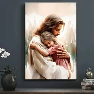 1PC 2D Flat Jesus and Little Girl Inspirational Canvas Poster with Bible Verses, Modern Wall Art Decoration, Suitable for Living Room, Dining Room, Office, Bedroom Decoration, Room Decoration, Wall Decoration, Home Decoration, Perfect Gift for Friends