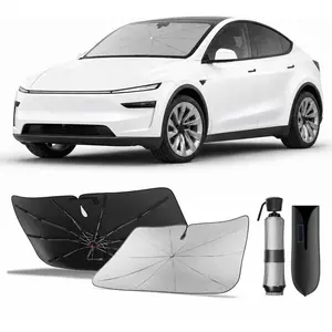 Zanch Windshield Sun Shade Umbrella: 3D Scan Custom Fit for Tesla Model Y/3 2020-2026 [99% UV Protection, Up to 75℉ Cooler] Reflective Heat Shield, Foldable Front Sunshade Umbrella, Car Accessories