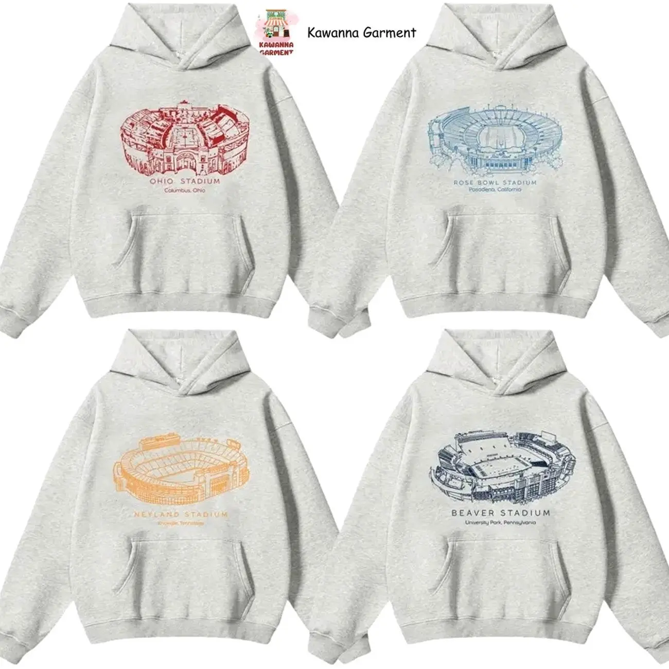 College Football Stadium Hoodie, Ash Grey Unisex Hooded, Vintage Game Day Football Hoodie for Men and Women, Perfect Gift for Football Fans and Family