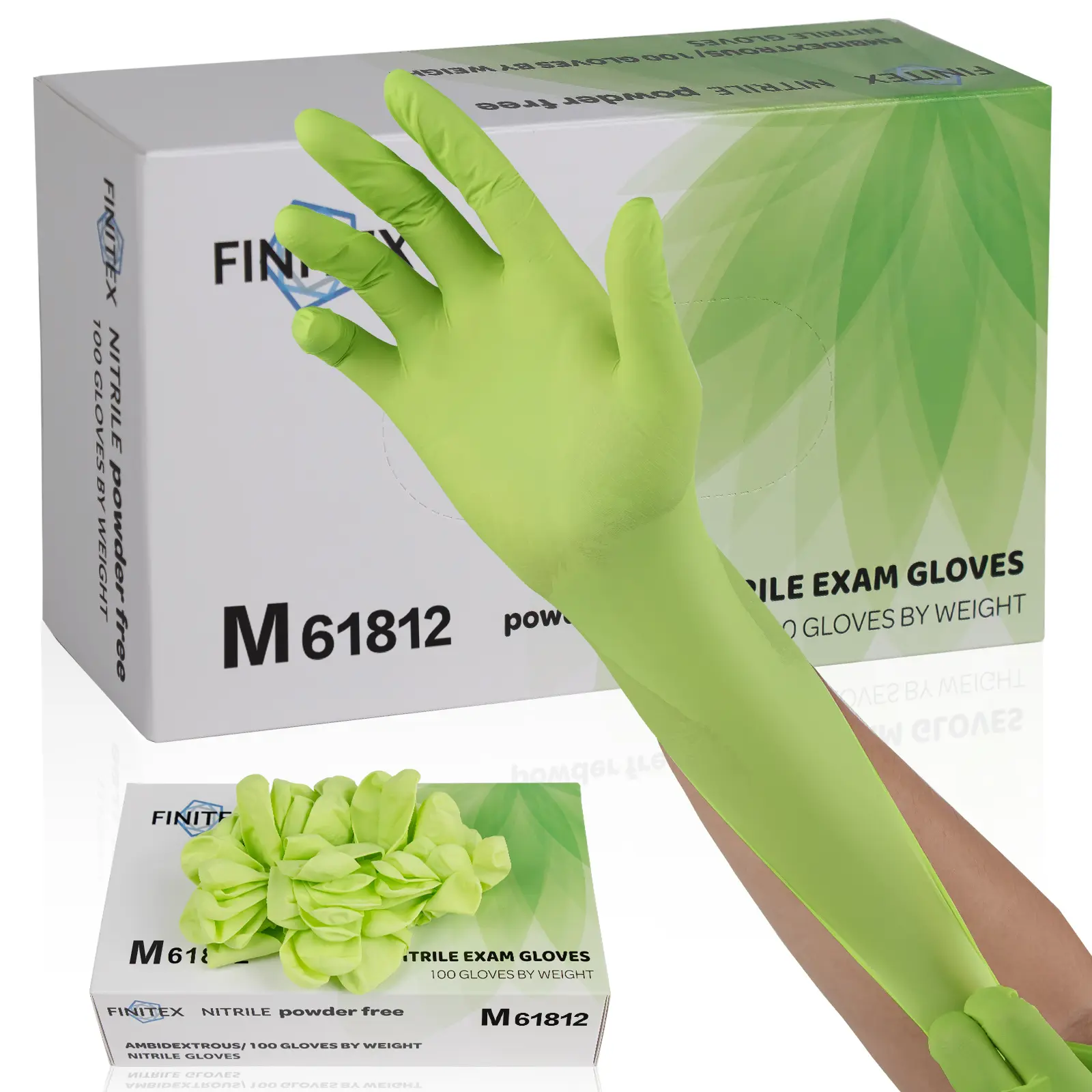 FINITEX Green Disposable Nitrile Exam Gloves, 3.5Mil Powder-Free Latex-Free Anti-Slip Abrasion Resistant Waterproof Cleaning Gloves, Easy-to-Use for Household Cleaning, Medical Use, Pet Care, Anti-Slip Cleaning Gloves, Abrasion Resistant Cleaning Gloves