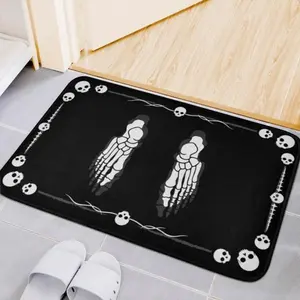 Skeleton Footprint Bathroom Mat - Gothic Home Decoration - Skeleton Bathroom Carpet - Gothic Bathroom Decoration - Skeleton Bathroom Theme - Skeleton Printed Floor Mat