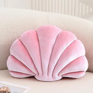 Seashell Decorative Pillow Shell Shaped Throw Pillow 3D Insert Soft Velvet Beach Pillow Sea Ocean Decoration Cushion for Couch Bed Pink 14 X 11 inch