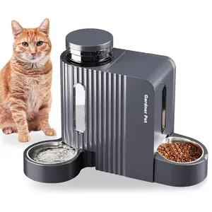 Gardner Pet Automatic Gravity Cat Food Feeder and Water Dispenser Stainless Steel Two-in-One Set Large Capacity Dispenser for Pets Dogs, Puppies, Kittens-(0.8 Gallons x 2)