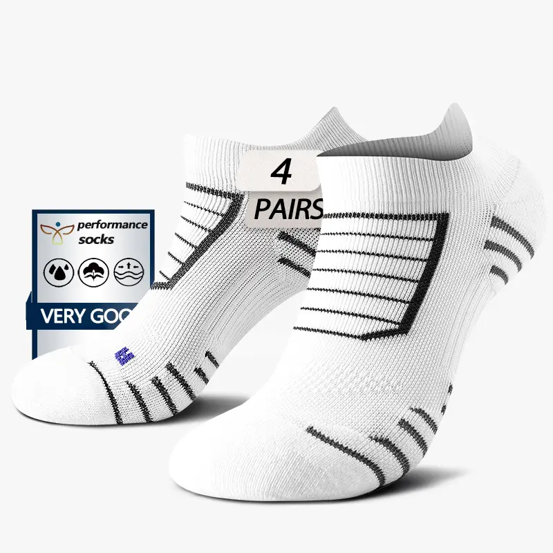 4 pairs of thickened sports socks with towel lining, suitable for outdoor travel, cycling, hiking, climbing, basketball, badminton, baseball, and running; moisture-wicking, breathable, comfortable fit, casual sporty design; comfortable and versatile for a