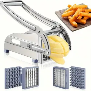 Stainless Steel Fruit and Vegetable Cutter with Two Blades, Multifunctional Food Cutter - Includes Potato Slicer, French Fry Cutter - Heavy-Duty Cutter Suitable for Potatoes, Carrots, Cucumbers - Essential Kitchen Tool and Accessory