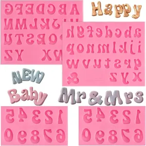 4PCS Silicone Letter Molds, Non-Stick 26 Letters and 0-9 Numbers Fondant Chocolate Molds for Dessert Cake Decorating, Cupcake Topper, Candy