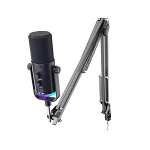 Gaming PC USB microphone, podcast condenser microphone with Adjustable suspension arm, popular filters, streaming mute button, Twitch, Online chat, RGB computer microphone suitable for PS4/5 PC gamers Youtuber AmpliGame A6T