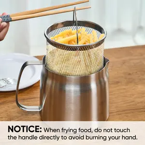 1.5L 304 Stainless Steel Oil Filter Pot with Strainer, Multi-Functional Mini Deep Fryer with Basket for Kitchen