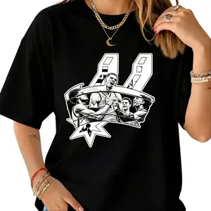 [Playoff Tee][Viral TikTok Shirt]San Antonio Basketball Playoff Inspired Graphic Tee Retro Vintage Streetwear T-Shirt Unisex Cotton Casual Short Sleeve Game Day Outfit Top For Basketball Fans & Streetwear Lovers & Sports Enthusiasts Camiseta Verano