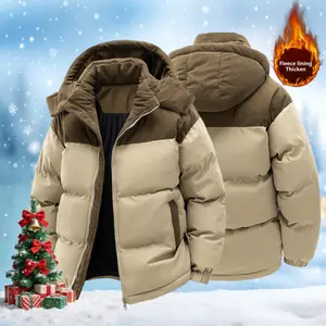 2025 Winter New Arrival - Trendy Color-Block Thickened Warm Hooded Coat - Unisexcasual fleece-lined men Menswear Jackets collar coat outdoor daily wear warm clothes style winter cotton coat cold weather menswear top coats