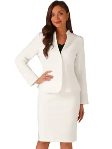 INSPIRE CHIC 2 pieces Business Sets, Women's Collarless Blazer and Formal Pencil Skirt Suit