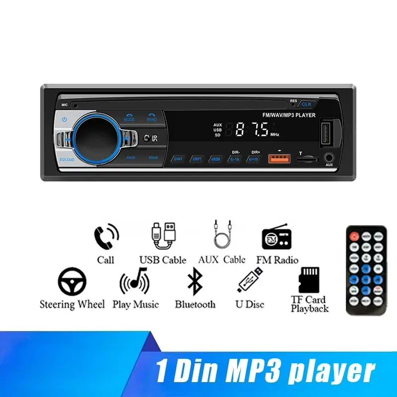 1-DIN Digital Bluetooth Auto Radio Stereo - Aftermarket Single Din Car Head Unit with FM Radio, USB Port, SD Support, In-Dash AUX Input, MP3 Player Functionality, Car Accessories Compatibility, Play Music Capability