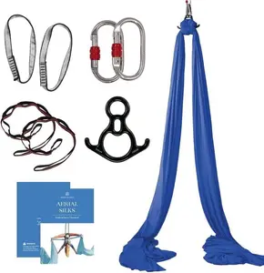 Aum Active Aerial Silks Yoga Sling Hammock Starter Kit - 9 Yd Tricot Fabric with Hardware & Guide