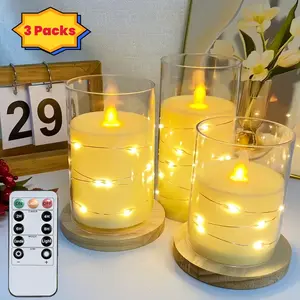 3-Pack Ivory White Star String Flameless Candle Lights - Acrylic 3D Wick, Battery-Powered LED Cylindrical Candles with Remote Control & Timer, Perfect For Home, Garden, Restaurant, Party & Holiday Decor