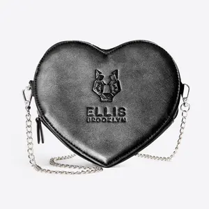 ELLIS BROOKLYN BLACK HEART BAG WITH CHAIN STRAP Leather Satchel Purse Women
