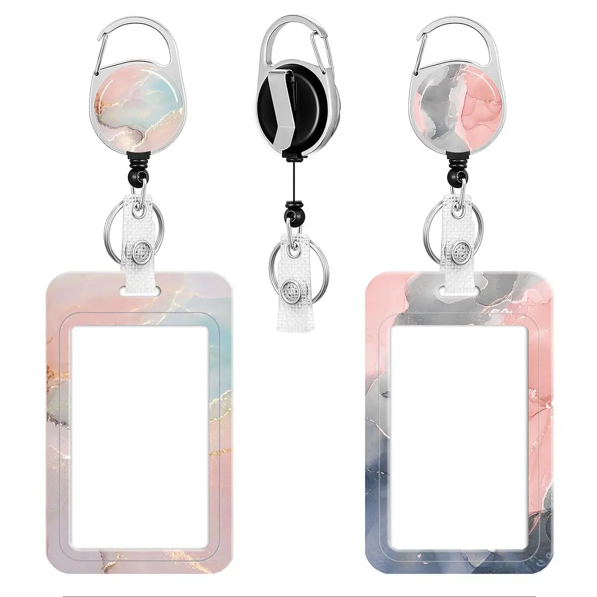 Id Badge Holder & Retractable Reel, 2pcs/set Modern Fashionable Portable Id Badge Holder with Reel, Heavy Duty Card Holder with Clip for Nurse, Teache