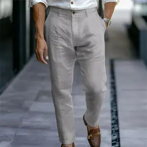 Men's Linen Summer Button Comfortable Breathable Business Casual Fashion Street Pants Formal Attire Plain Pocket Fathersdaygift Menswear Suits Trouser Beige linen pants outfits linen pants outfits White