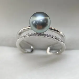 Seawater Blue Tahitian Pearl Ring 8.5mm